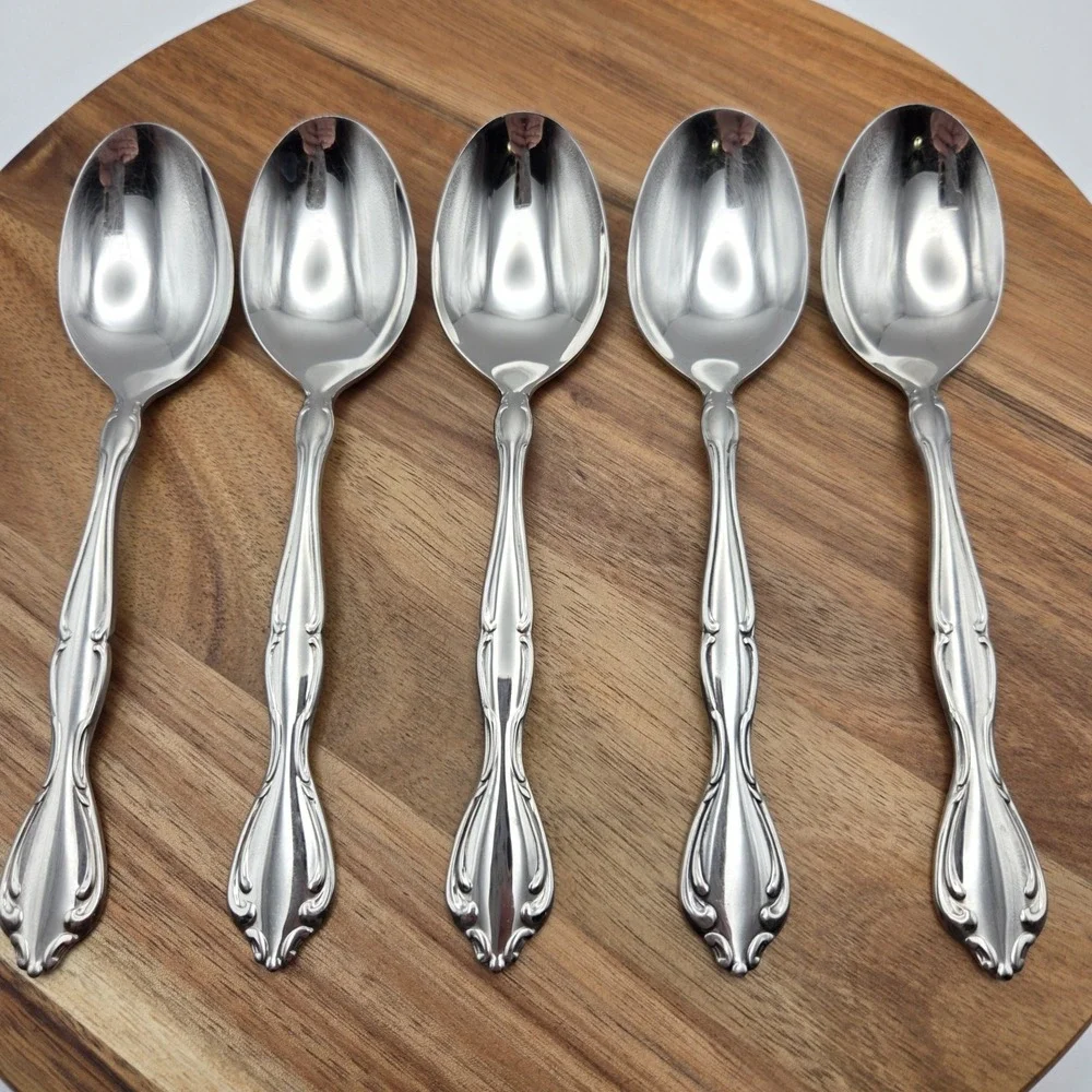 Set Of 5 Oneida Community Cantata Pattern Stainless Steel 7" Soup Spoons - Picture 1 of 7